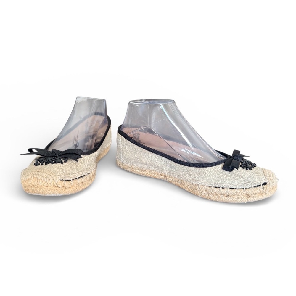 Simply Vera Vera Wang Natural Canvas Espadrille Flats with Black Trim and Bow